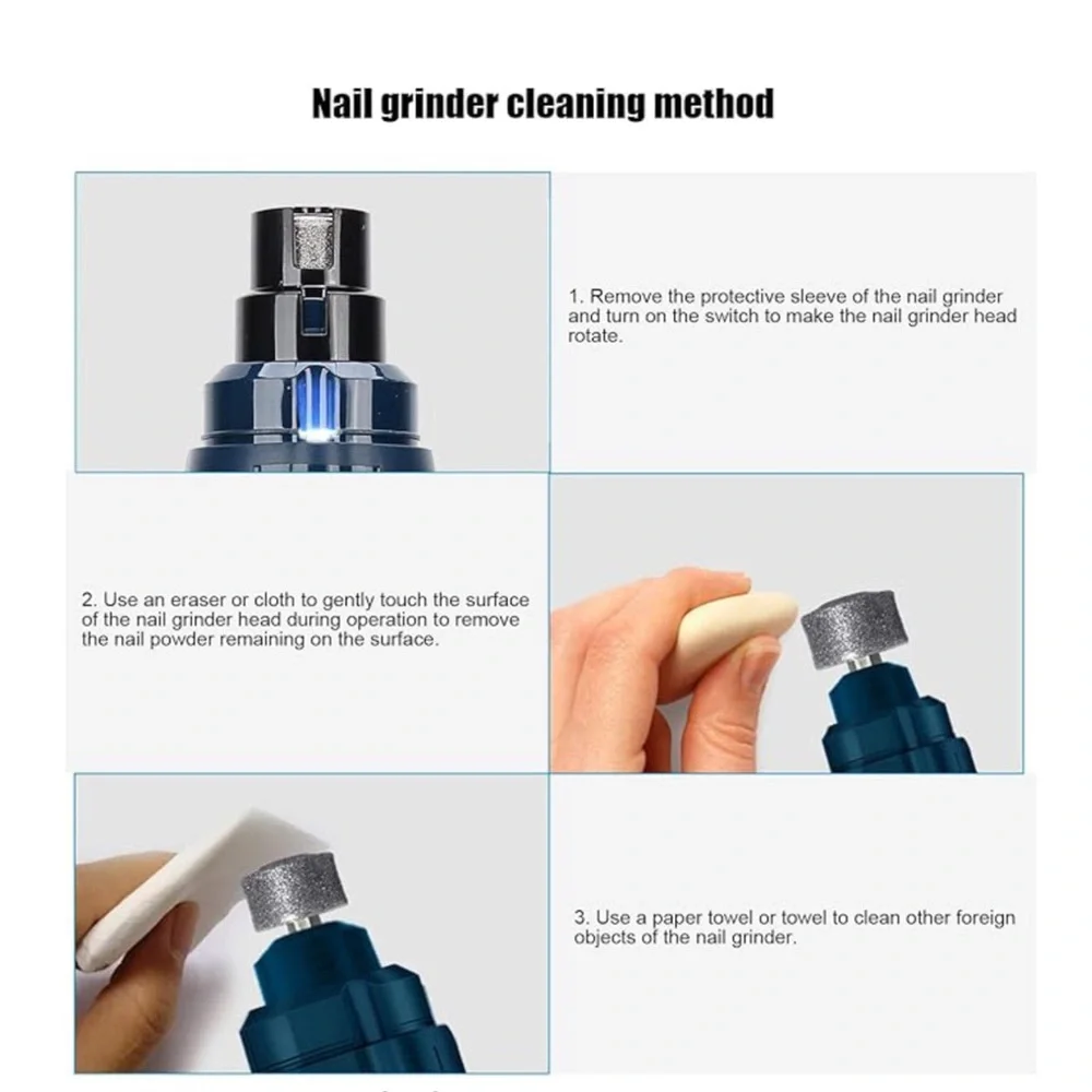 Pet Nail Grinder Portable LED Dog Nail Trimmer Paws Grooming Tool 2-Gear Speed